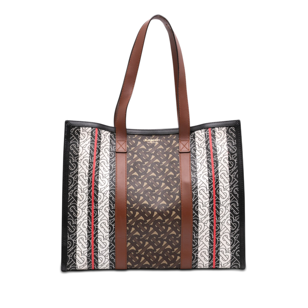 Pre-Loved Burberry TB Monogram E Canvas Stripe Book Tote